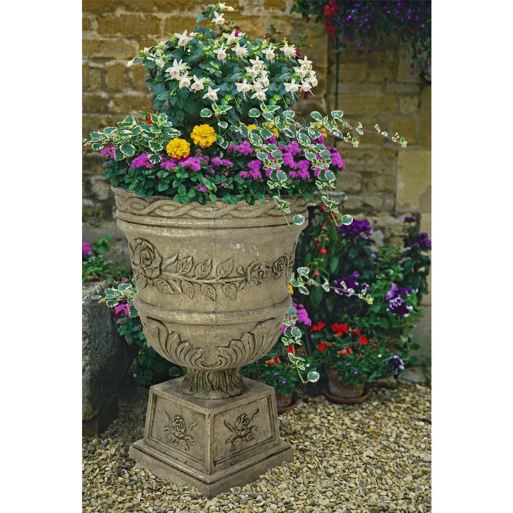 26 in. H. Granite Cast Stone Fiberglass Rose Urn - Hercitys