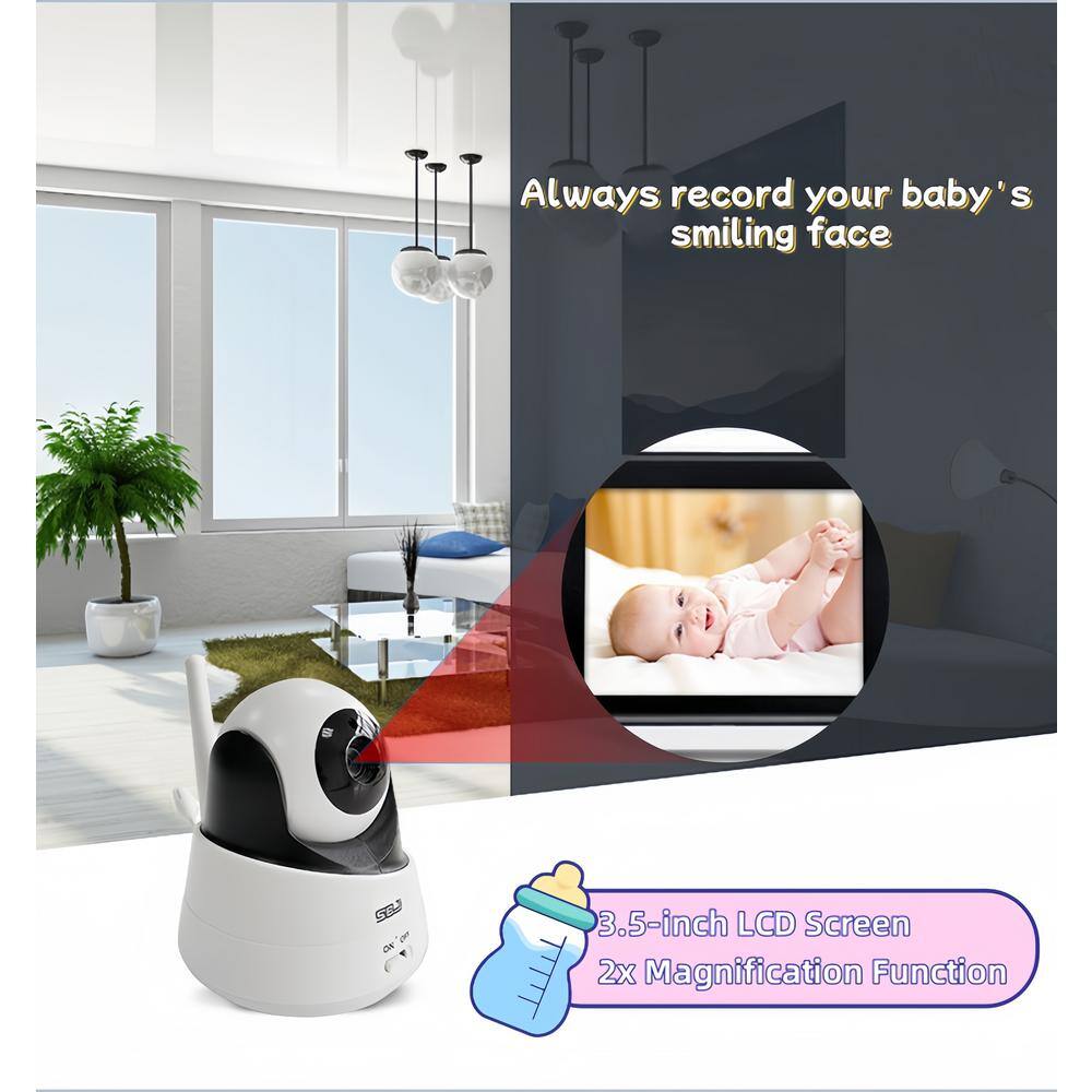 3.5 in. LCD Baby Monitor in White with Camera, Audio & Night Vision - Hercitys