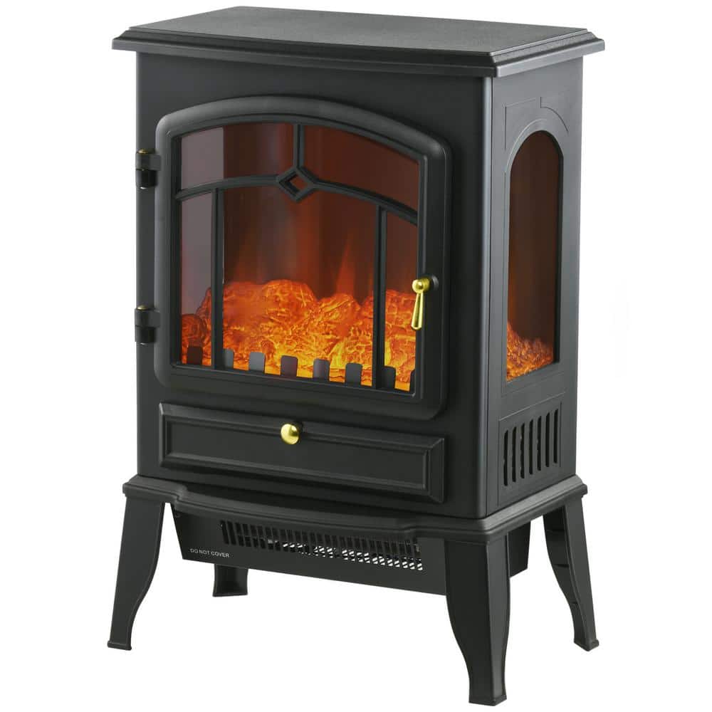 22 in. Freestanding Fireplace Stove Heater with 3-Sided Realistic Flame, Overheating Protection, Black - Hercitys