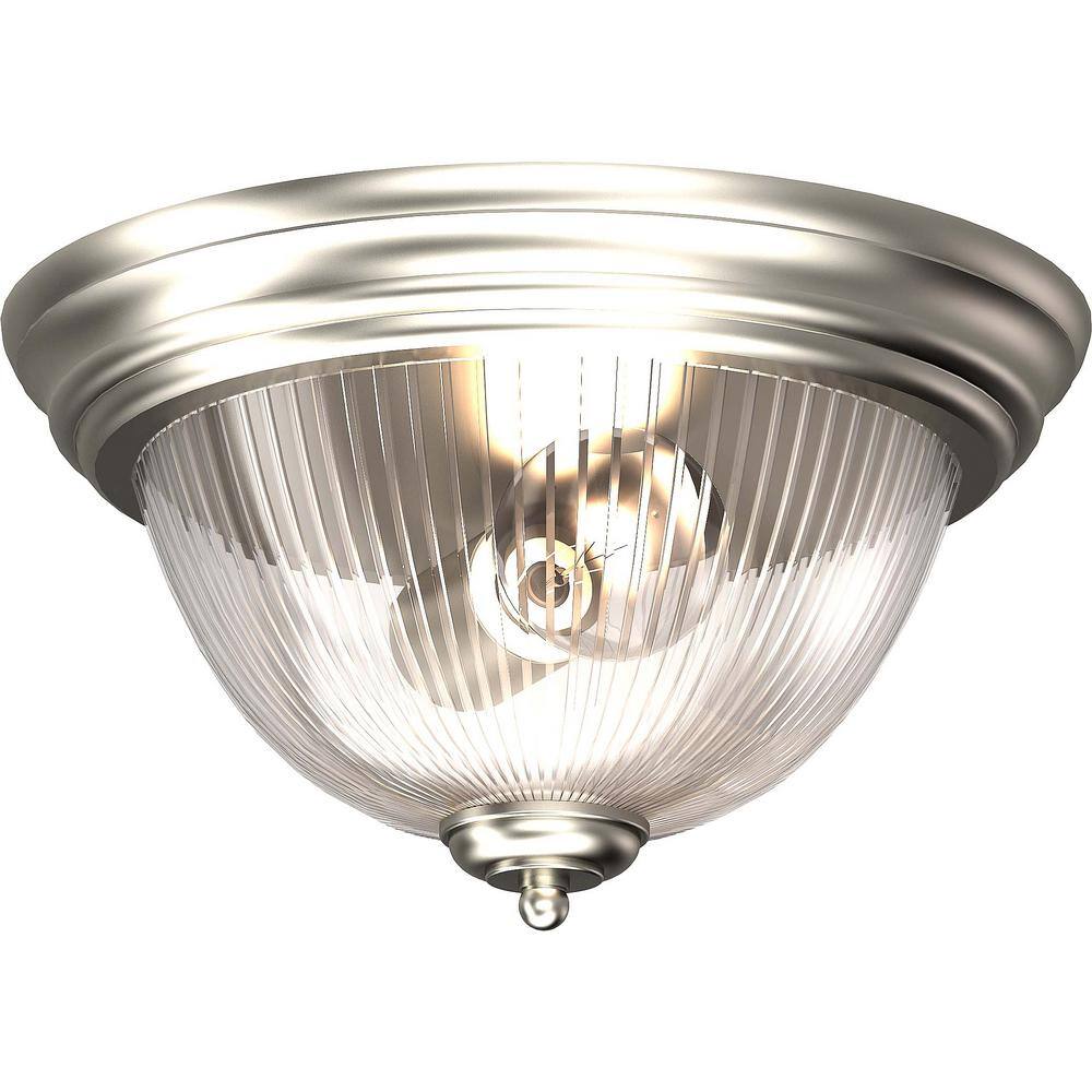 11 in. Brushed Nickel Flush Mount with Clear Ribbed Glass Bowl - Hercitys