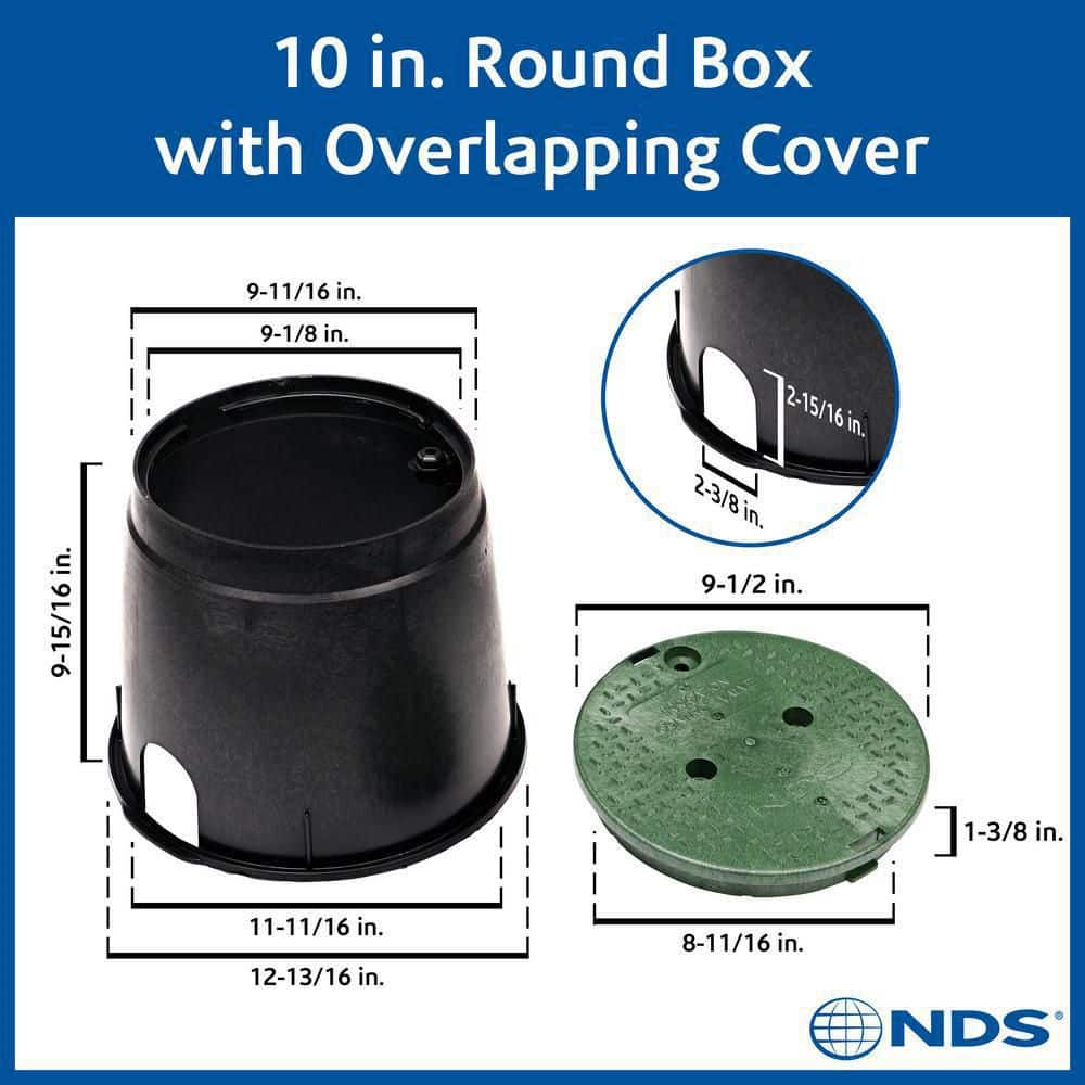 10 in. Round Valve Box and Cover, Black Box, Green ICV Cover - Hercitys