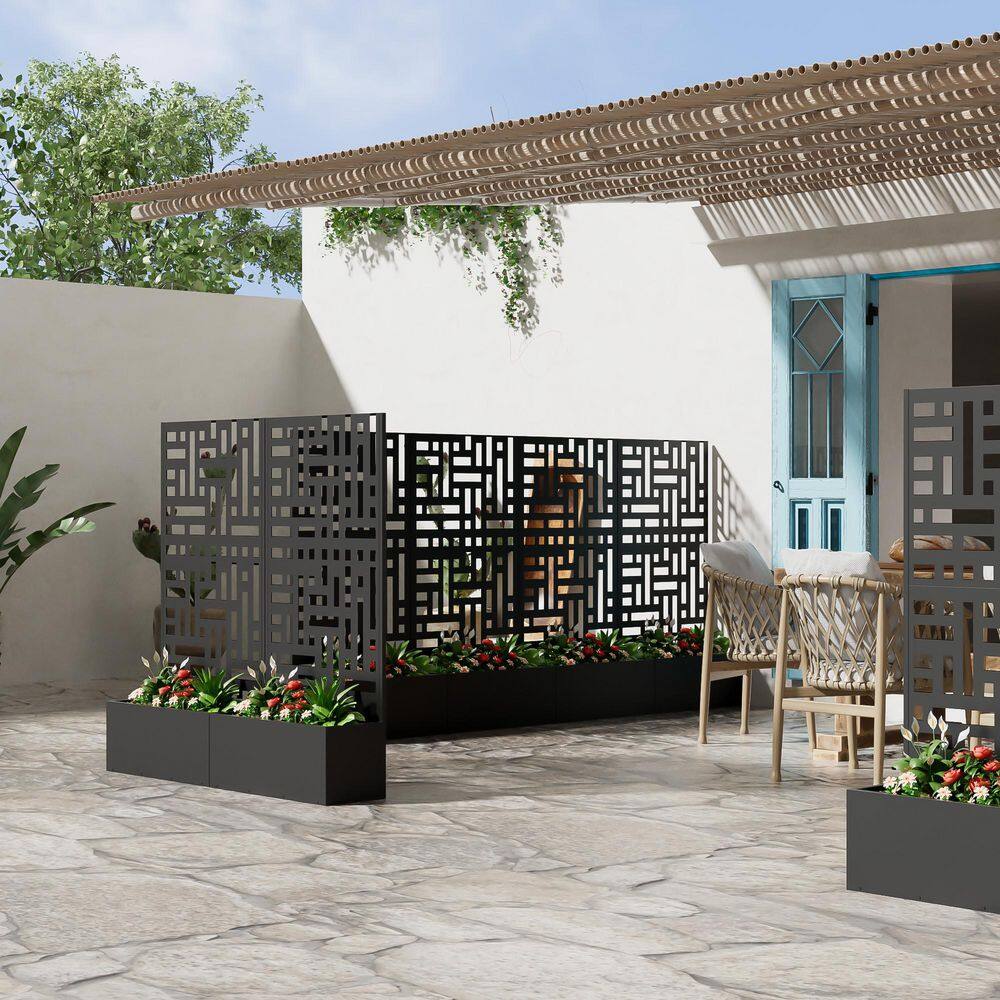 59 in. x 11 in. x 30 in. Black Metal Iron Raised Beds Planter Box with Attached Trellis for Climbing Vegetation - Hercitys