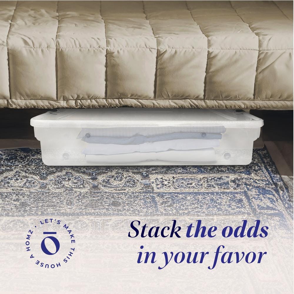 56 qt Full/Queen Underbed Clear Plastic Latching Storage Container, 4-Pack - Hercitys
