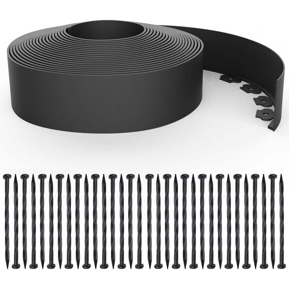 4 in. x 80 ft. Black Landscape Edging Kit with 150-Stakes for Lawn and Garden Borders - Hercitys