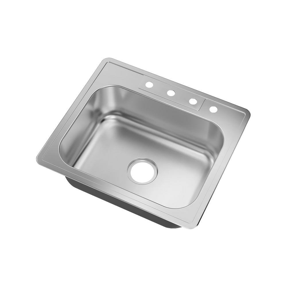 25 in. Drop-In Single Bowl 20-Gauge Stainless Steel Kitchen Sink with Bottom Grid - Hercitys