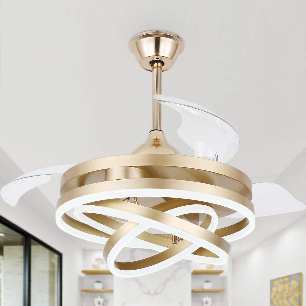 42 in. LED Indoor Gold Reversible Invisible Blades Ceiling Fan with Remote Control and Light Kit - Hercitys