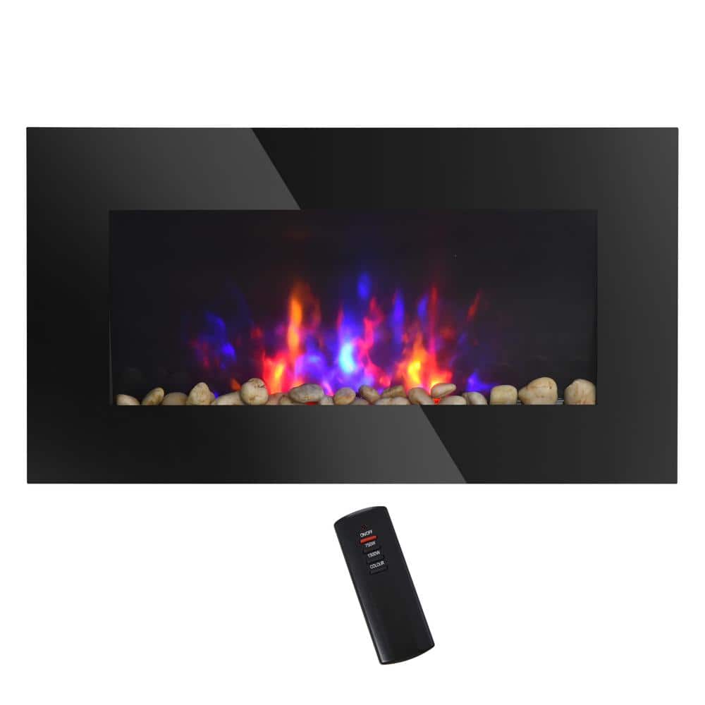 28.5 in. 1500-Watts Electric Wall-Mounted Fireplace with Flame Effect, 7 Color Background Light, Black - Hercitys