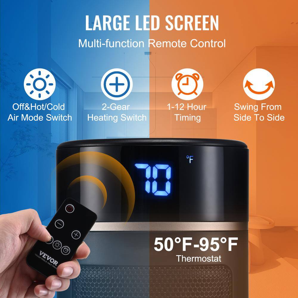 1000-Watt/1500-Watt 20 in. Electric Ceramic Space Heater with Thermostat Remote Control 2-Level Adjustable Heater Fan - Hercitys