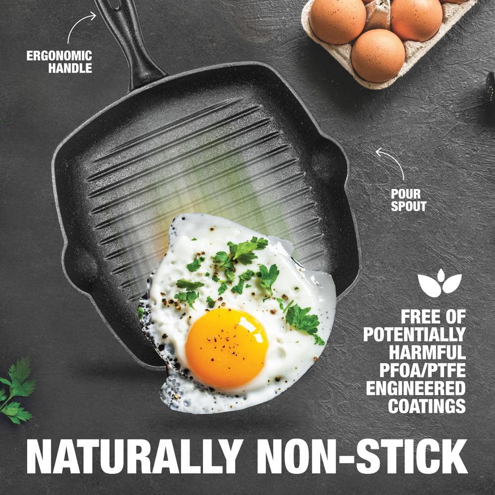 10.25 inch Pre-Seasoned Cast Iron Square Grill Pan - Hercitys