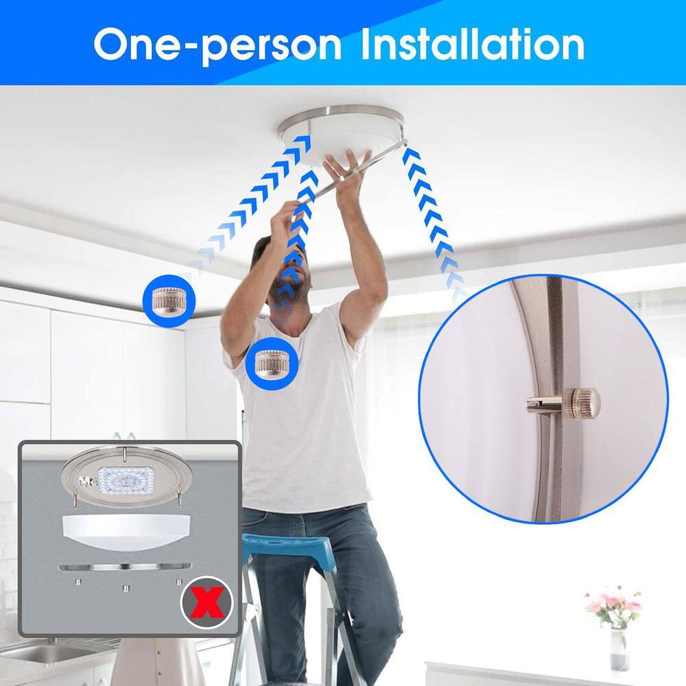 12 in. Brushed Nickel Watt Selectable 5CCT LED Flush Mount Round Double Ring Dimmable Ceiling Light (6-Pack) - Hercitys