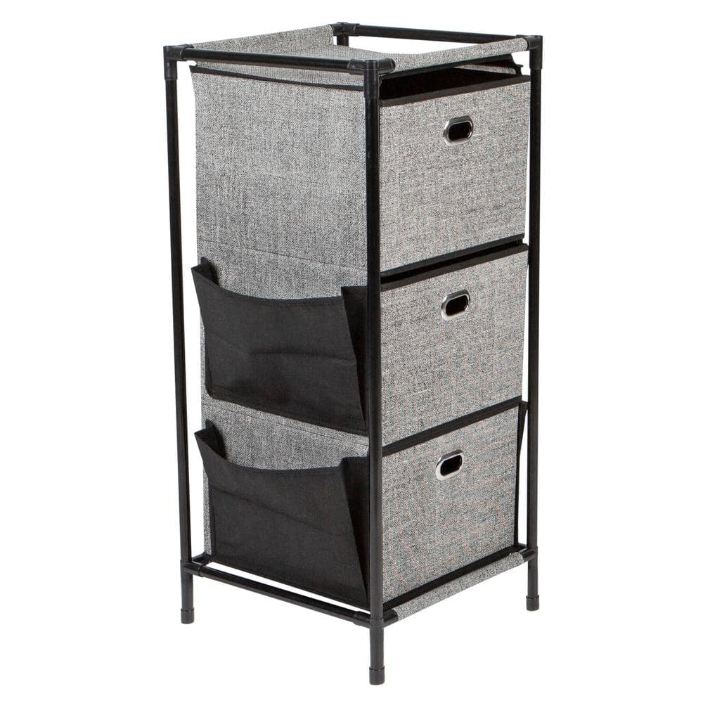 3 Tier Storage Drawers with Side Pockets Unit in Black - Hercitys