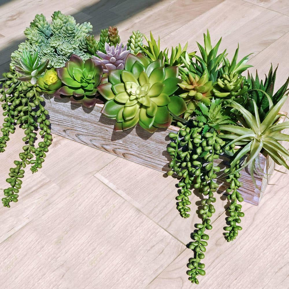 19-Piece Assorted Artificial Succulents Plants, Unpotted Small Green Hanging Succulent for Home Decor - Hercitys
