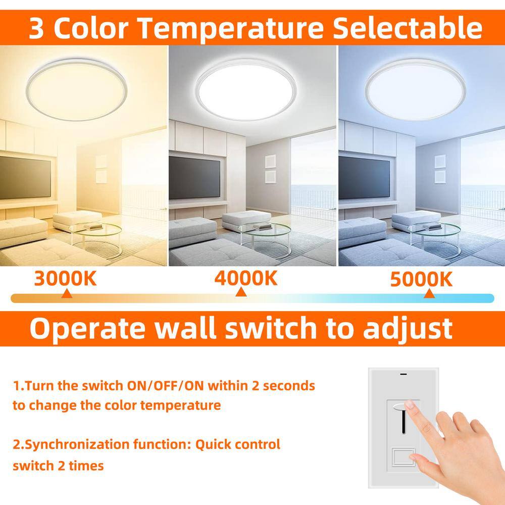 12 in. 28-Watt Dimmable White Integrated LED 3600 Lumens Round Flat Panel Ceiling Flush Mount with 3CCT Adjustable 2Pack - Hercitys