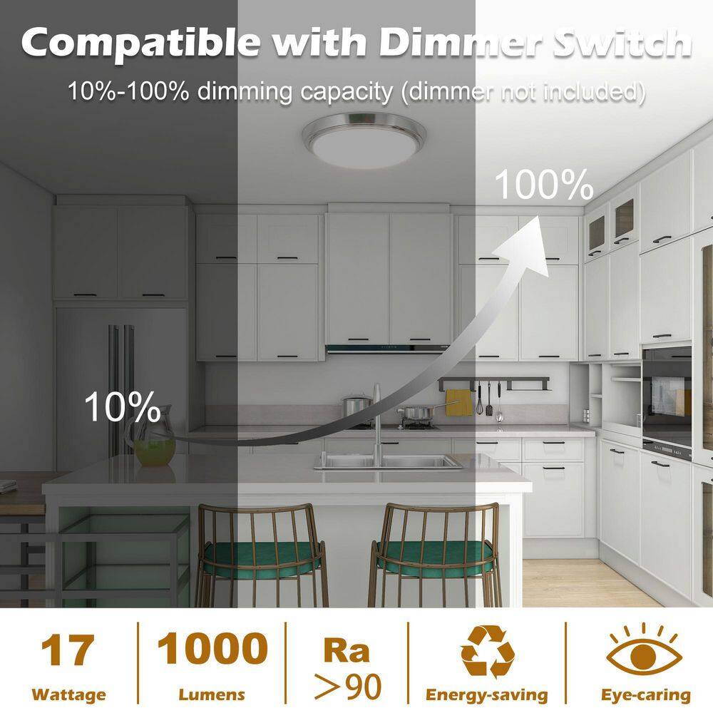 1-Light Brushed Nickel Selectable LED Flush Mount Ceiling Light - Hercitys