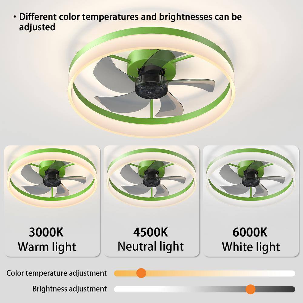 19.7 in. Embedded Installation of Thin Modern Indoor Green Ceiling Fans with Remote Control and Dimmable LED - Hercitys