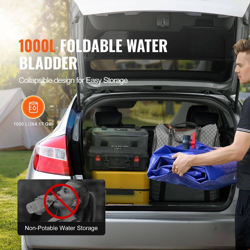 1000L Water Storage Bladder, 264 Gal. Collapsible PVC Water Tank, Portable Soft Water Bag for Camping, Fire Prevention - Hercitys