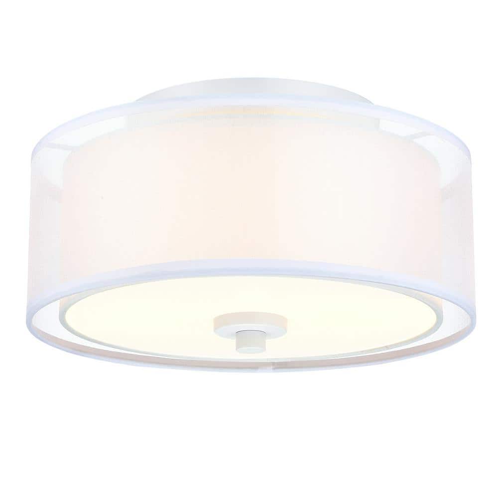 12 in. 2-Light White Circle Flush Mount with Glass Shade and No Bulbs Included 1-Pack - Hercitys
