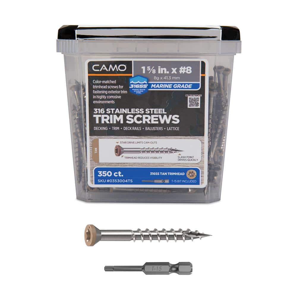 1-5/8 in. #8 316 Stainless Steel Tan Premium Star Drive Trim Screws (350-Count) - Hercitys
