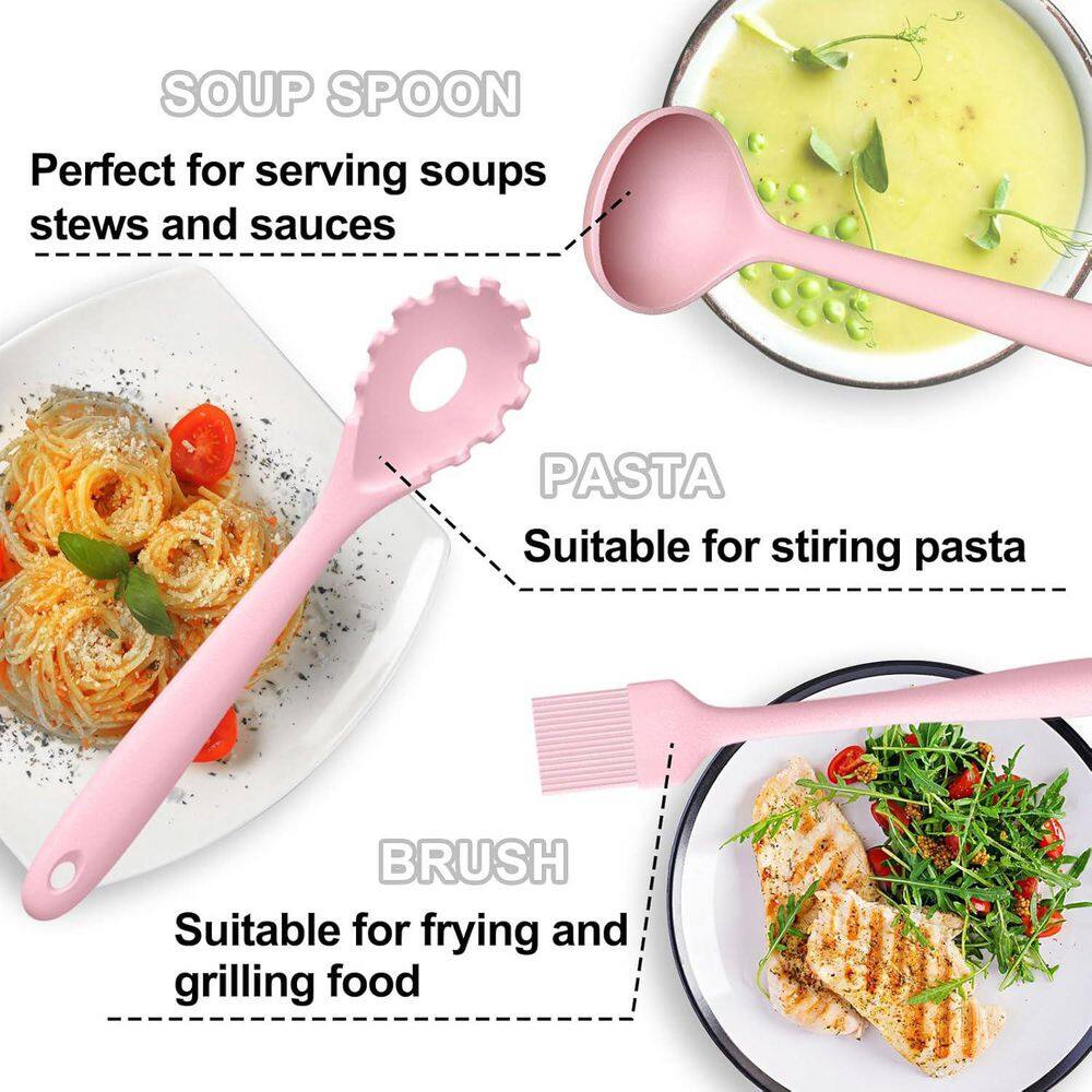 22-Piece Pink Silicone Cooking Utensils Set Heat Resistant with Holder for Nonstick Cookware Dishwasher Safe Tool - Hercitys