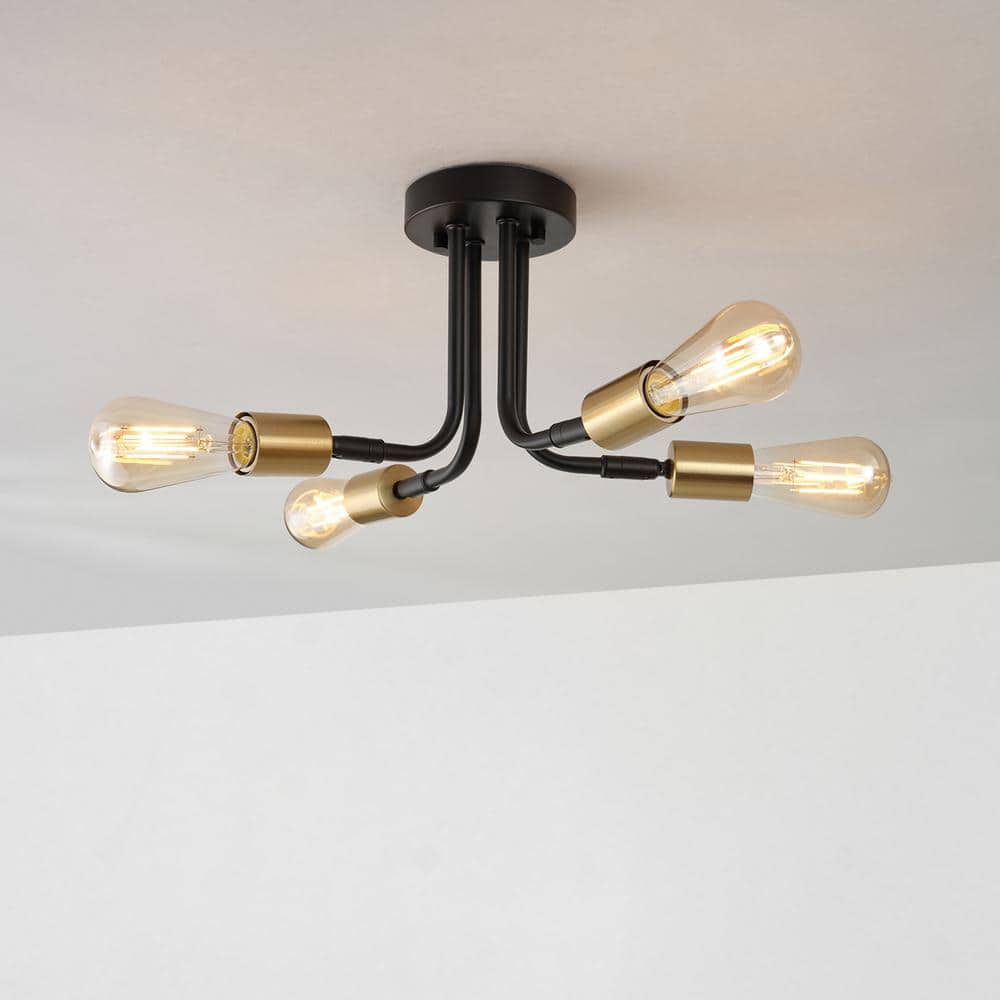 14.38 in. 4-Light Matte Black Minimalist Semi- Flush Mount Ceiling Light with No Bulbs Included - Hercitys