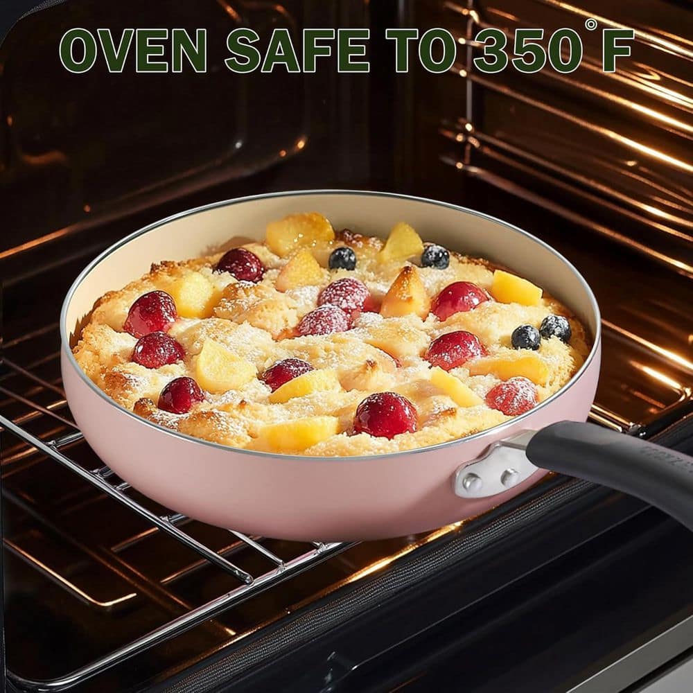 10-Piece Ceramic Aluminum Nonstick Kitchen Cookware Sets, Pink - Hercitys