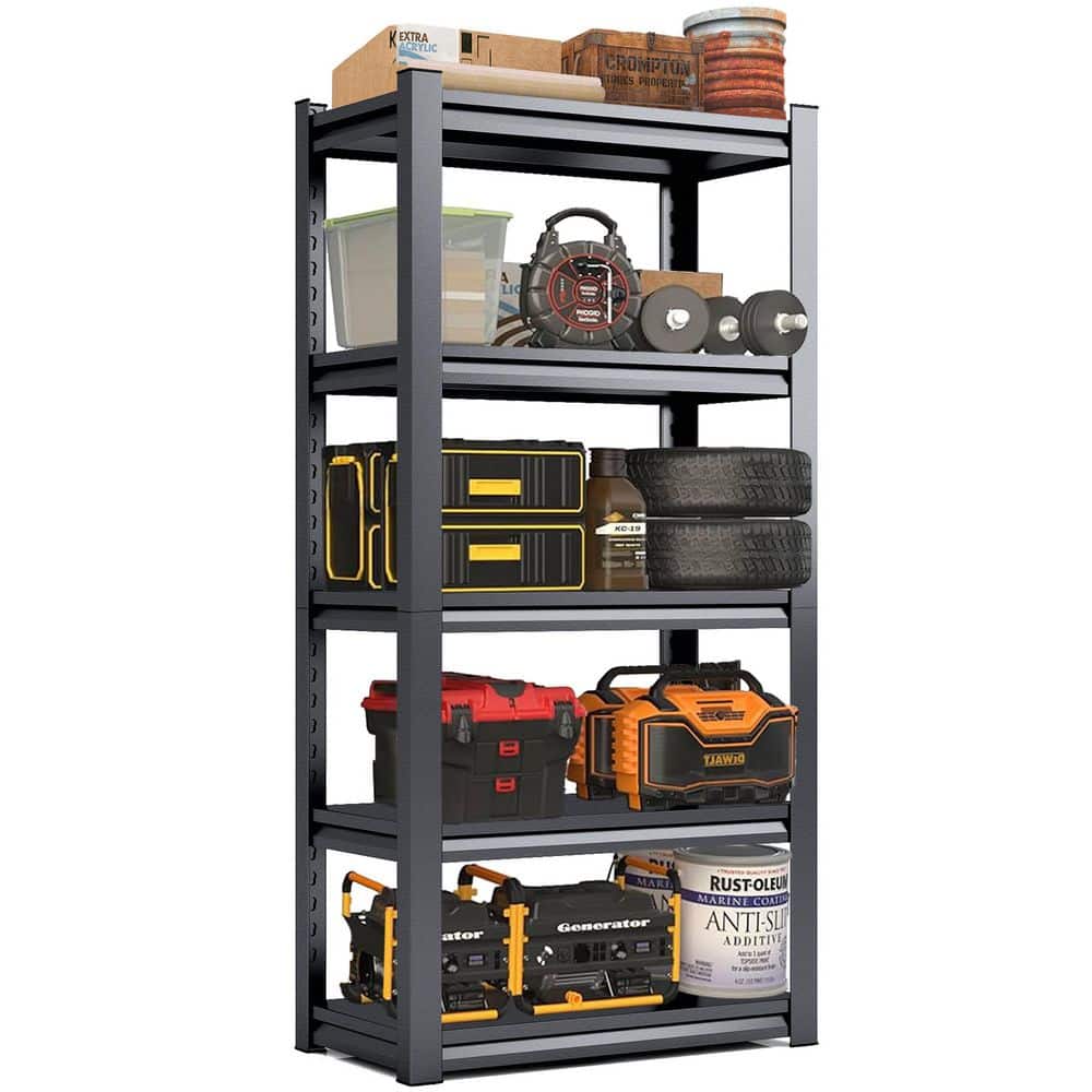 5-Tiers Steel Heavy Duty Adjustable Boltless Design Shelving Unit in Black (31.5 in. W x 63 in. H x 15.7 in. D) - Hercitys