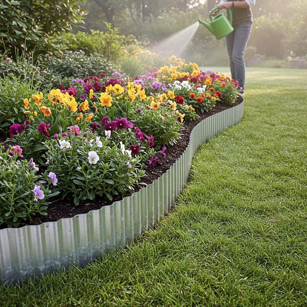 40 ft. x 6in Corrugated Metal Garden Edging Silver Galvanized Steel Landscape Border Fence for Lawn and Flower Bed - Hercitys