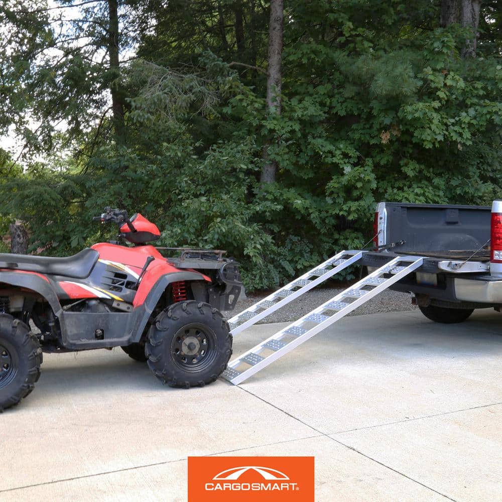 12 in. W x 78 in. L 1250 lbs. Capacity Aluminum Straight Fixed Truck Loading Ramp with Treads (Includes 2 Ramps) - Hercitys