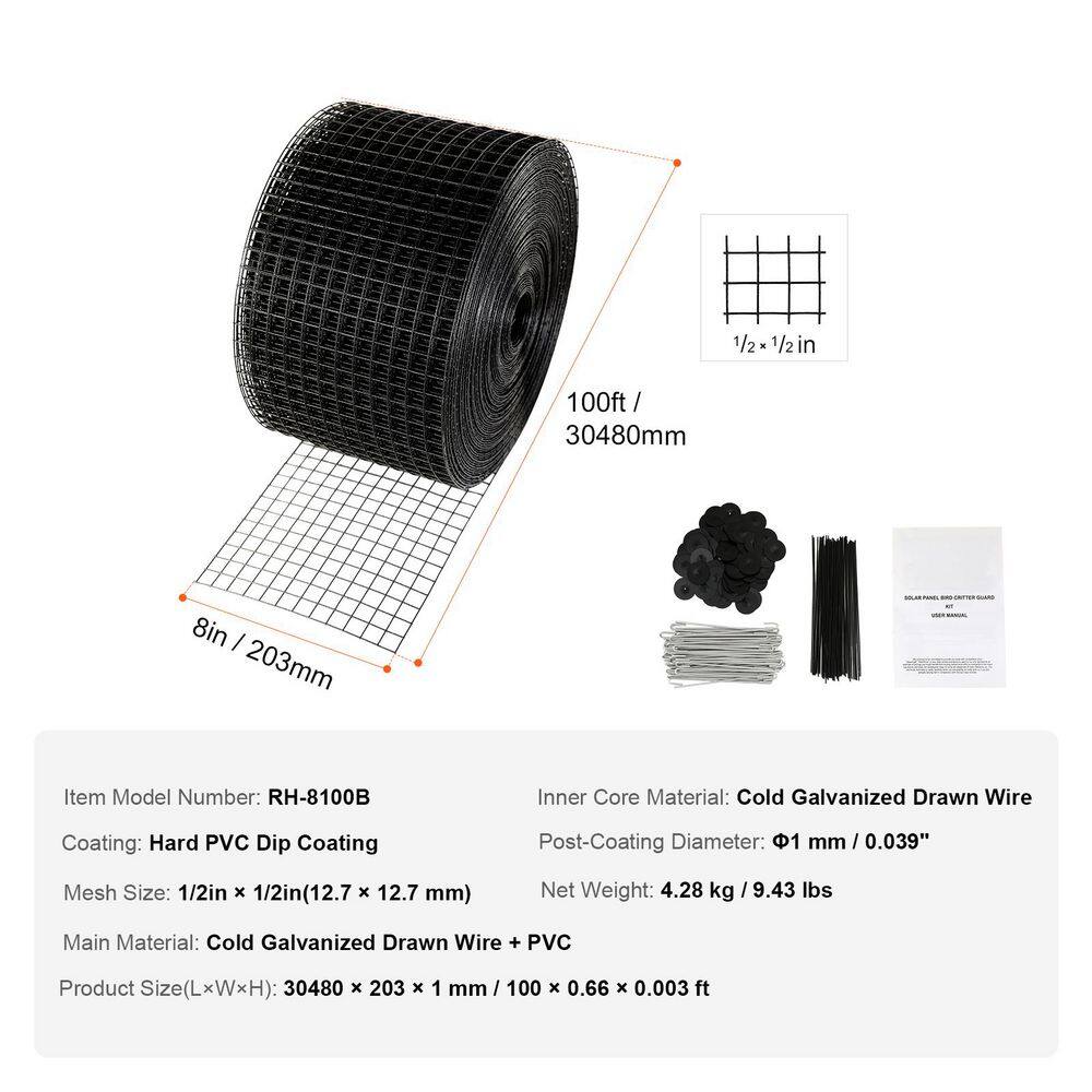 0.04 in. Solar Panel Bird Guard Critter Guard Roll Kit with 100-Pieces Stainless Steel Galvanized Steel Garden Fence - Hercitys