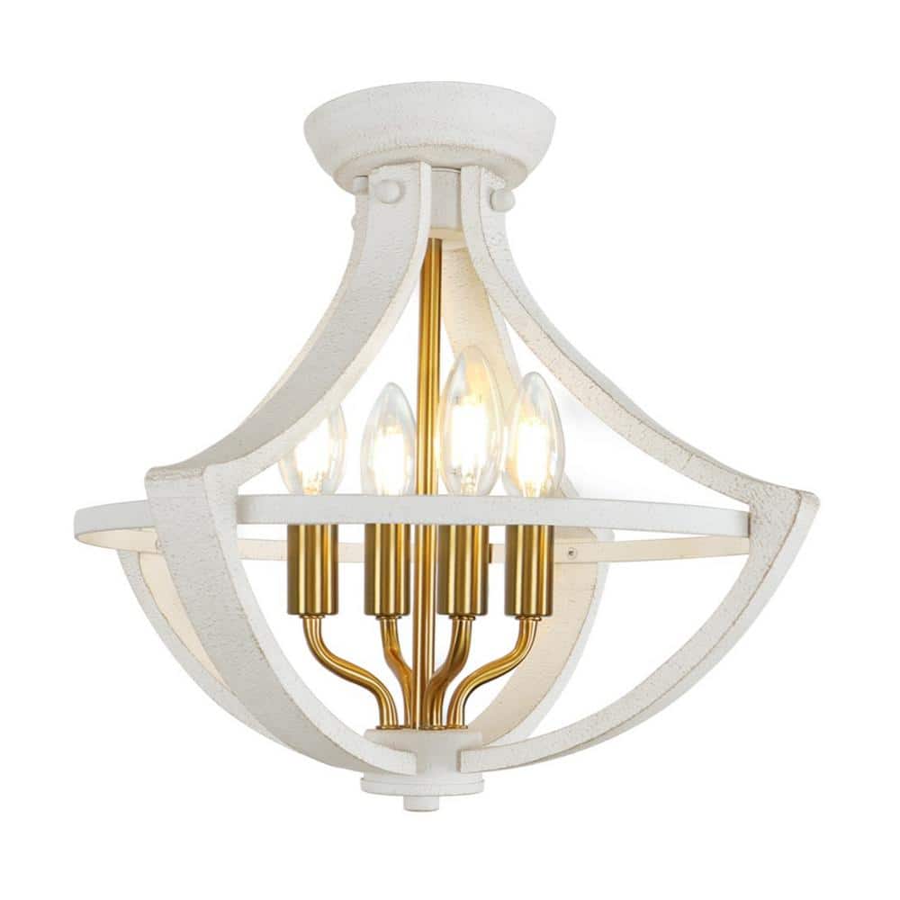 15.74 in. 4-Lights White and Gold French Country Modern Farmhouse Chandeliers Light for Dinning Room Kitchen Island - Hercitys