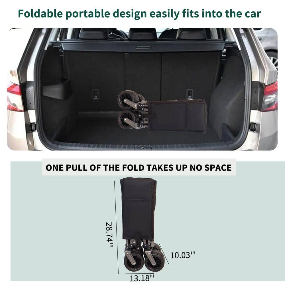 12 cu ft. Heavy-Duty Foldable Beach Wagon Cart with Big Wheels, Steel Frame, Adjustable Handle for Shopping, Garden Cart - Hercitys