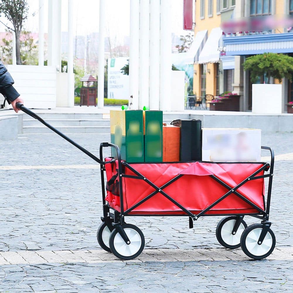 3.6 cu. ft. Folding Wagon Steel Garden Cart With Mesh Pocket Red - Hercitys