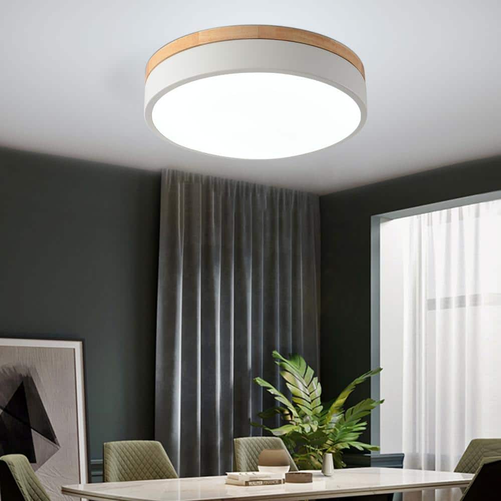 11.81 in. 1-Light Modern Round White Selectable LED Flush Mount Ceiling Light for Living Room Kitchen Balcony - Hercitys