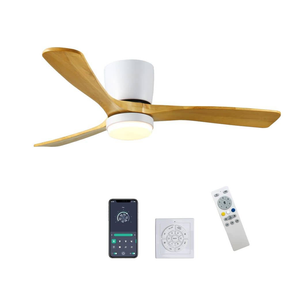 42 in. Indoor/Outdoor White Modern Flush Mount LED Ceiling Fan with APP, Wall and Remote Control Included - Hercitys