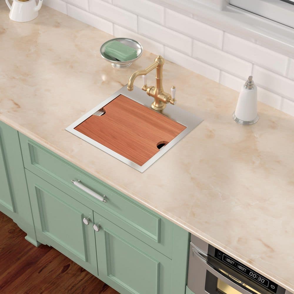 15 in. Drop-In/Topmount Single Bowl 18-Gauge Brushed Nickel Stainless Steel Workstation Kitchen Sink with Bottom Grid - Hercitys