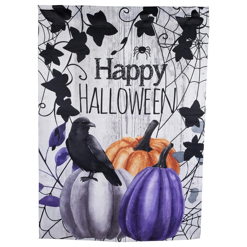 40 in. x 28 in. Pumpkins and Crow Happy Halloween Outdoor House Flag - Hercitys