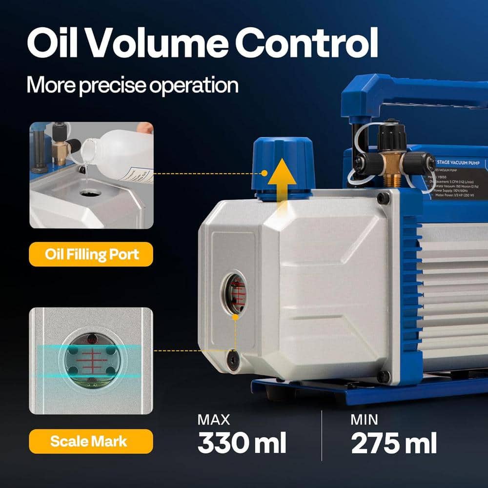 110-Volt 1/3 HP 5CFM Single Stage HAVC Vacuum Pump Kit with 4 Way AC Manifold Gauge and Leak Detector - Hercitys