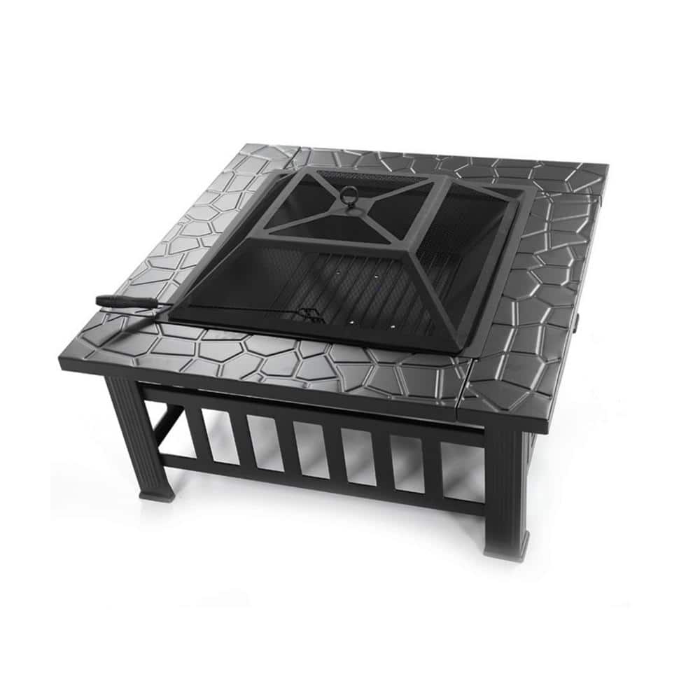 32 in. Outside Portable Metal Wood Burning Fire Pit Square Fire Pits and Outdoor Fireplaces for Patio, Camping - Hercitys