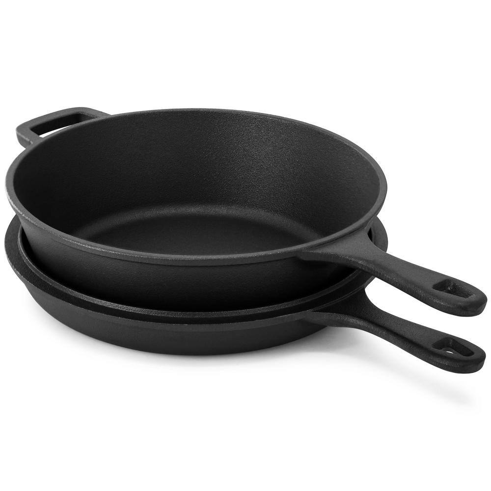 10 .5 Inch 2-in-1 Pre-Seasoned Cast Iron Skillet and Fry Pan Set - Hercitys