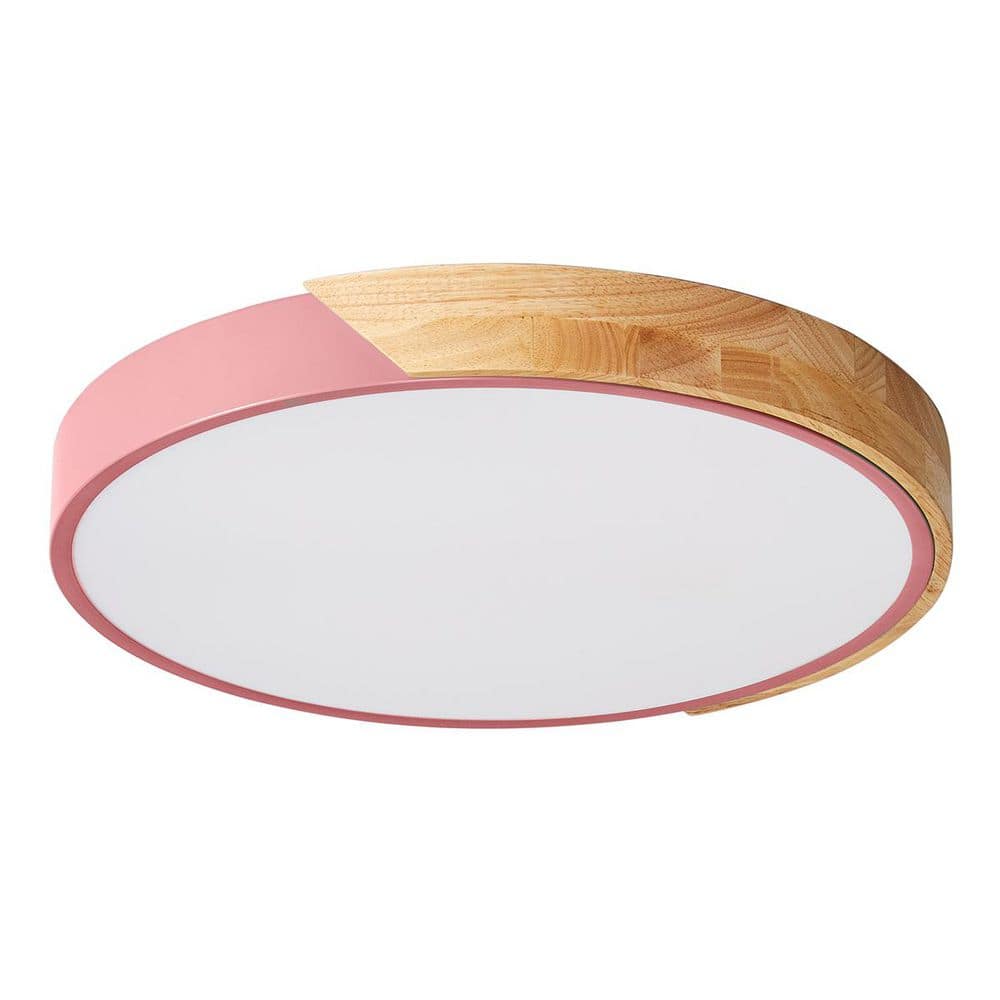 15.74 in. 6000K Classic Pink LED Flush Mount Light with White PS Shade 36 Watt Close to Ceiling Light - Hercitys