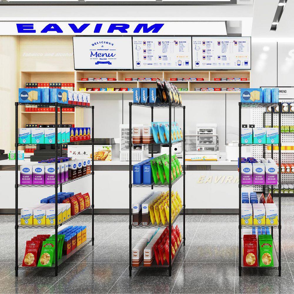 5 Tier Shelf Wire Shelving Unit-5T-1636-B-LKJ, 72H in Black - Hercitys