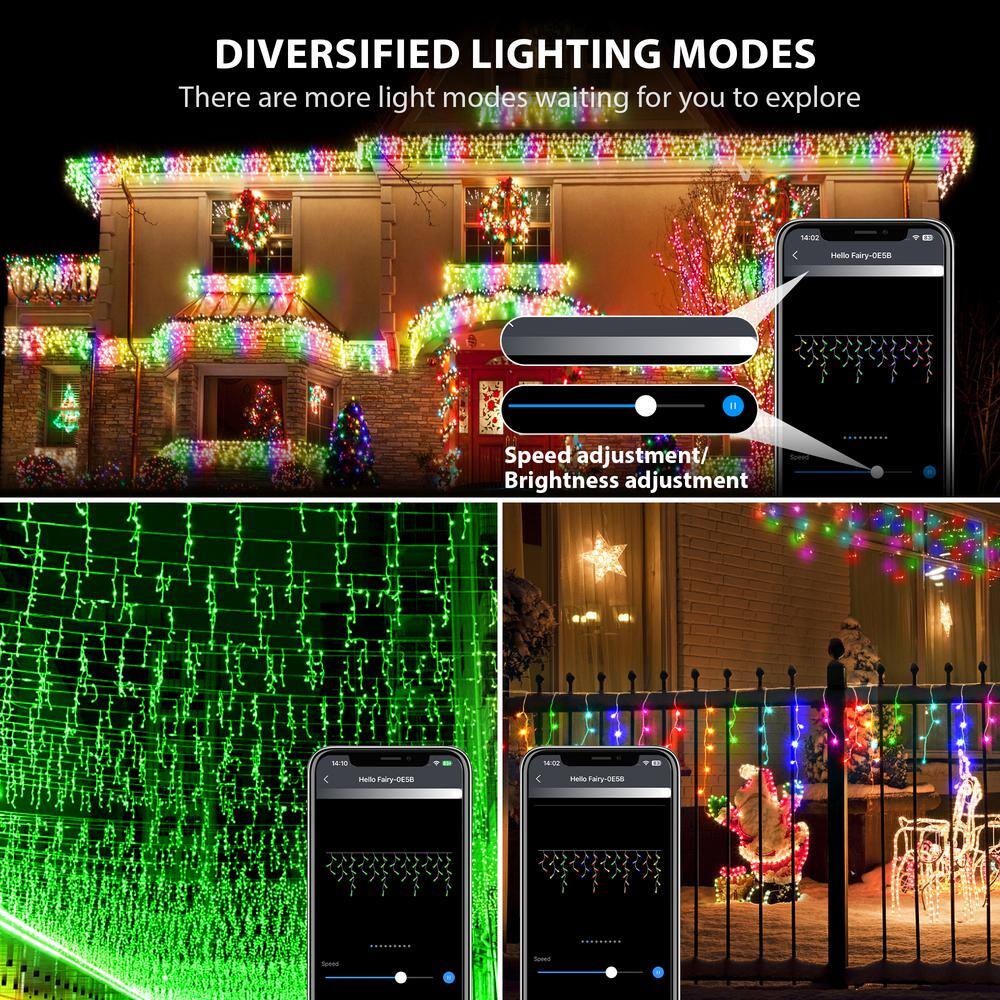 33 ft. 299 LED Smart Icicle Lights Christmas w/58 Multicolor Modes Musical Modes Outdoor Waterproof Indoor Outdoor - Hercitys