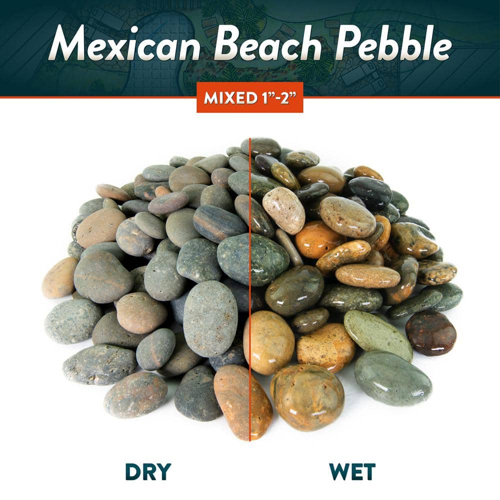 .25 cu. ft. 3/8 in. Mixed Mexican Beach Pebbles Smooth Round Rock for Gardens, Landscapes and Ponds - Hercitys