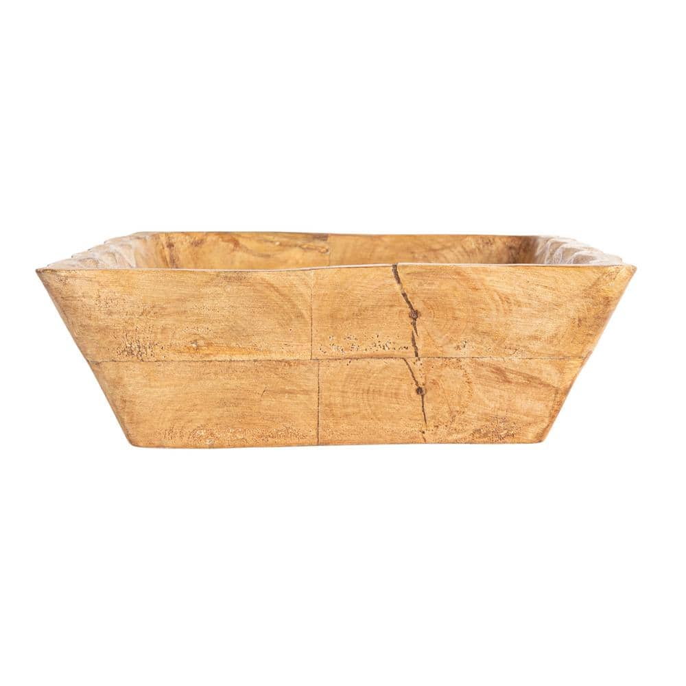 15.5 in. 52.8 fl. oz. Natural Brown Long Artisanal Mango Wood Serving Bowl - Hercitys