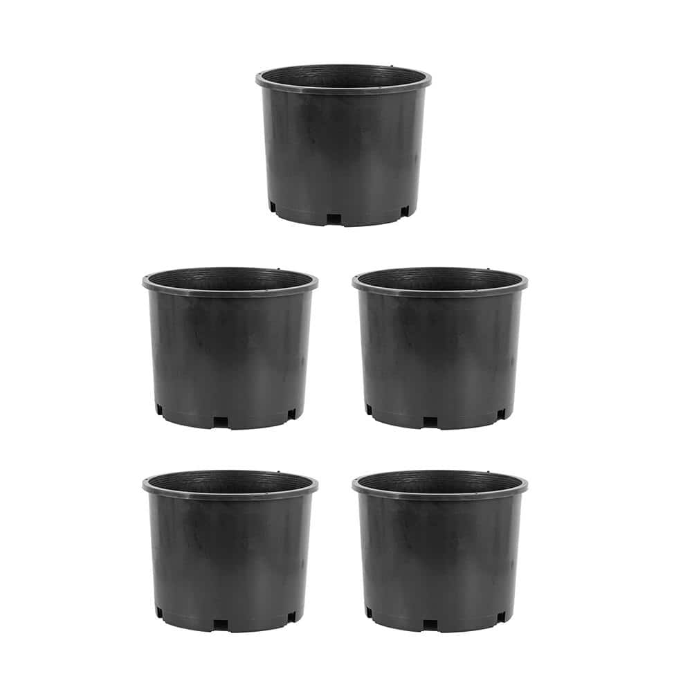 5 Gal. Premium Nursery Black Plastic Planter Garden Grow Pots, 5-Pack - Hercitys