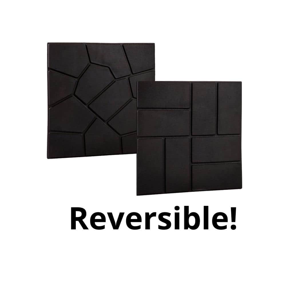15.5 in. x 15.5 in. Square Black Cobblestone/Brick Dual-Sided 100% Recycled Rubber Paver (6-pack) - Hercitys