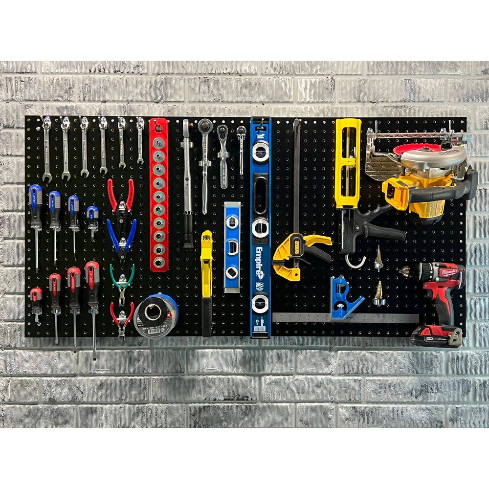 24 in. H x 42 in. W Pegboard 1-Pack Black High-Density Fiberboard Kit with 36 Hooks - Hercitys