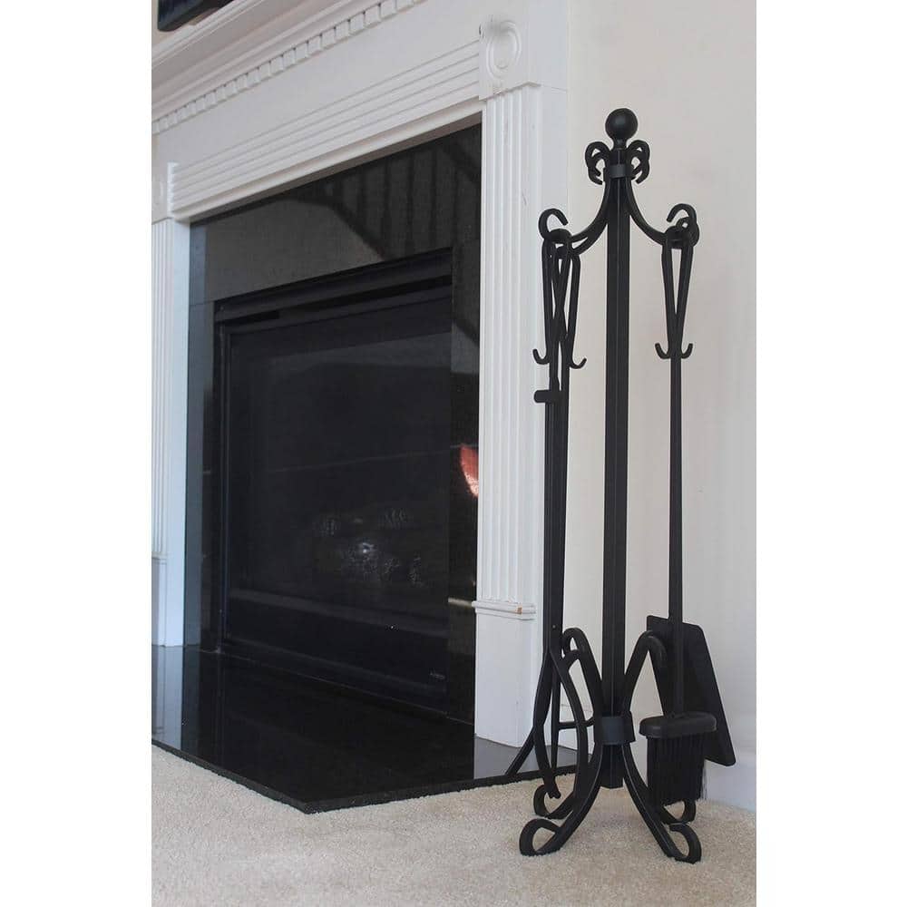 5-Pieces Ashman Fireplace Iron Standing Tools Set with Heavy Crook Handles - Hercitys