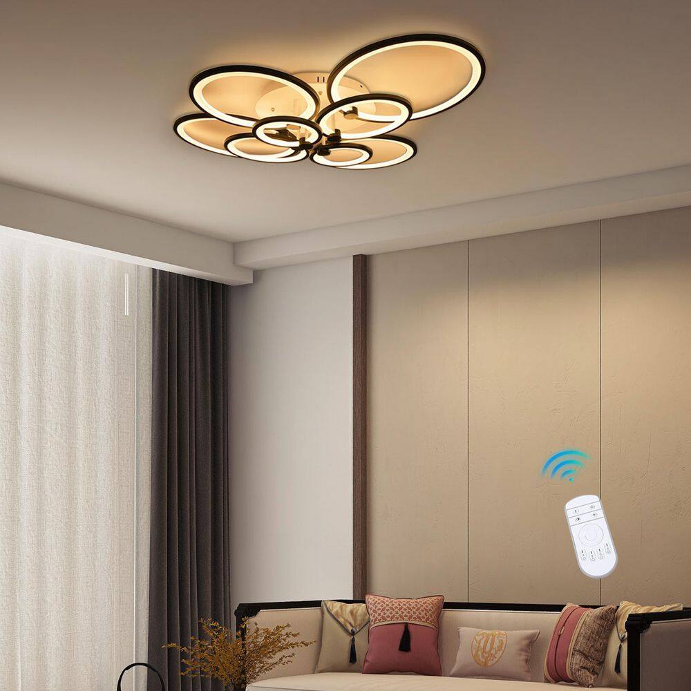 41.33 in. 8-Light Black and White Modern Selectable LED Semi-Flush Mount Ceiling Light with Remote Control - Hercitys