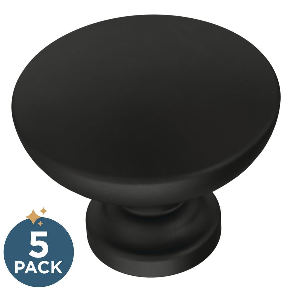5-Pack Fulton 1-3/16 in. (30 mm) Matte Black with Antimicrobial Properties Round Cabinet Knobs - Hercitys